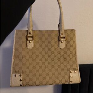 Gucci Beige and Gold Tote Bag